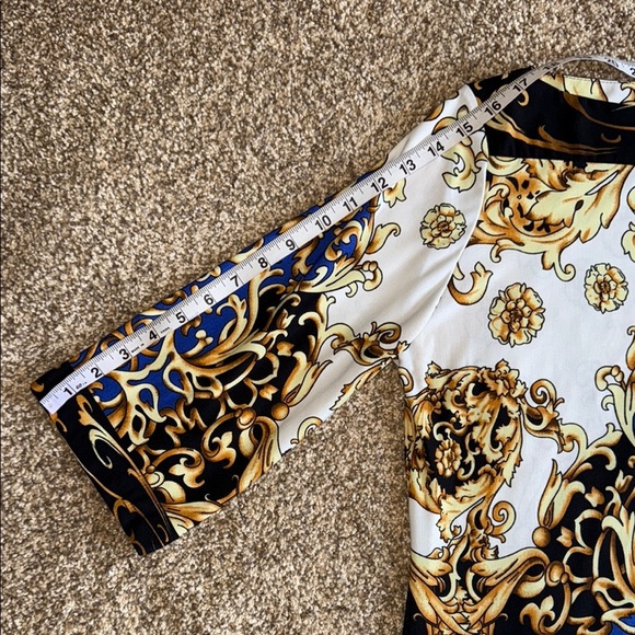 Forever Sheath Dress White Gold Blue Bateau Neckline Dolman Sleeves Women's - Picture 10 of 10